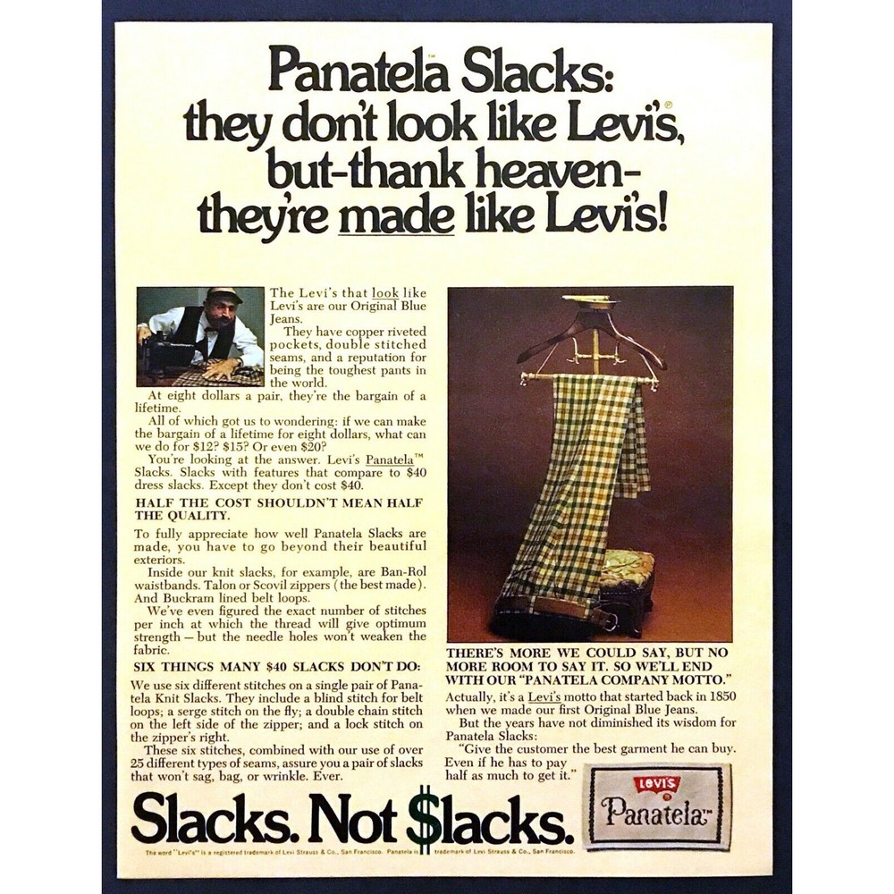 1973 Levi's Panatela Dress Slacks photo Don't Look Like Levi's vintage print ad